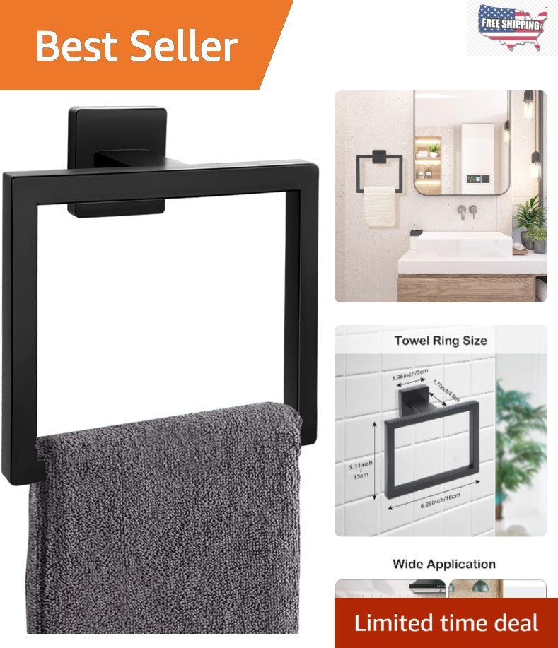 Durable Stainless Steel Matte Black Hand Towel Holder - Wall-Mounted Elegance