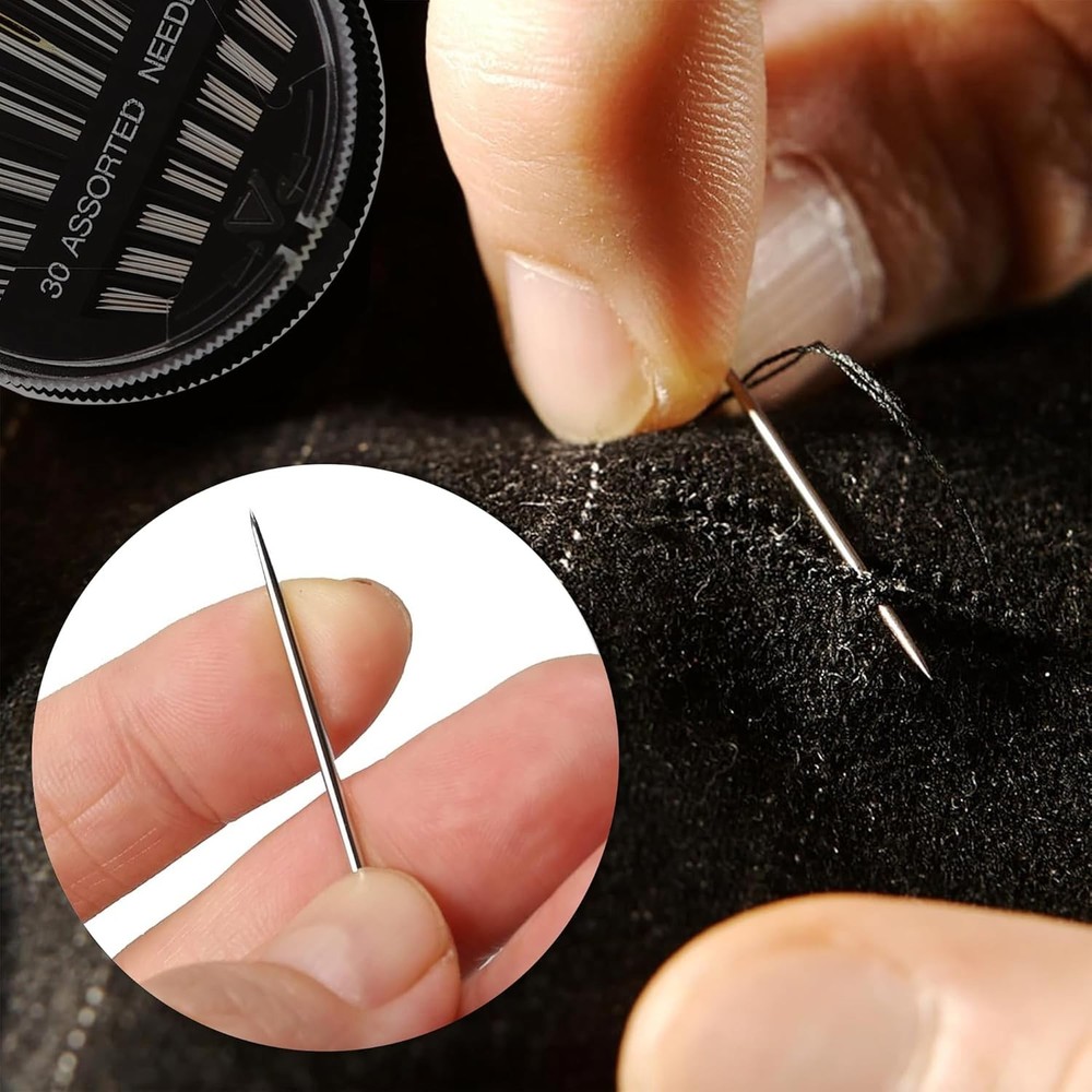 30-Pack Premium Hand Sewing Needles, 6 Sizes Assorted Needles with 2 Threaders,