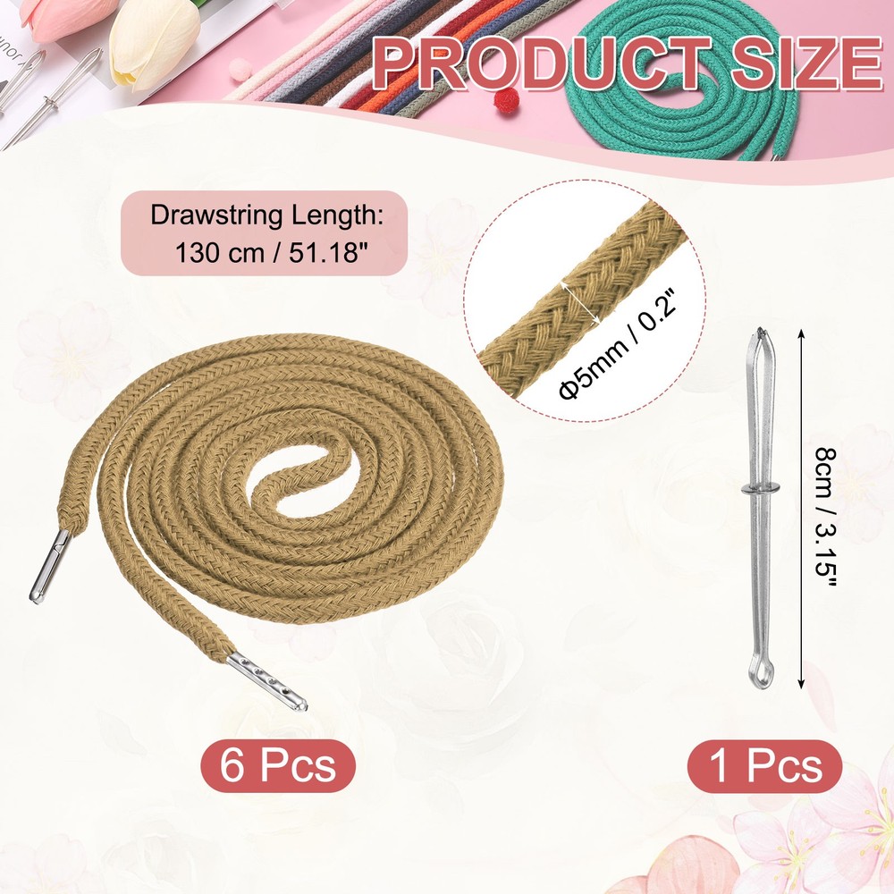 6 Pcs Hoodie Strings Drawstring Cords with Easy Threader (Khaki)