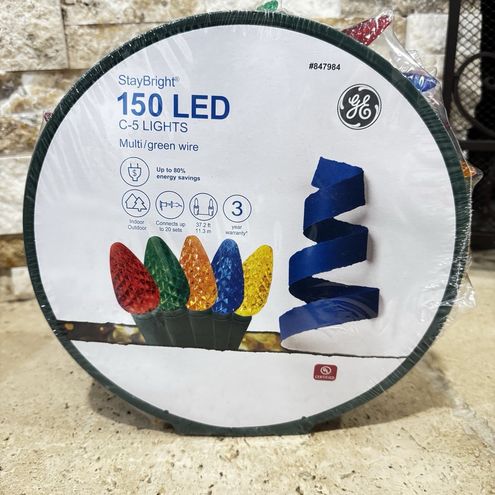 GE StayBright 150-Ct 37.2-ft Constant Multicolor C5 LED Christmas String Lights