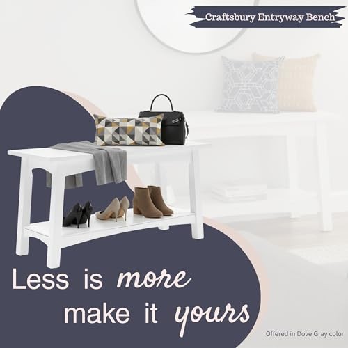 Craftsbury 36-Inch Solid Wood Entryway Bench with Storage Shelf – Easy White