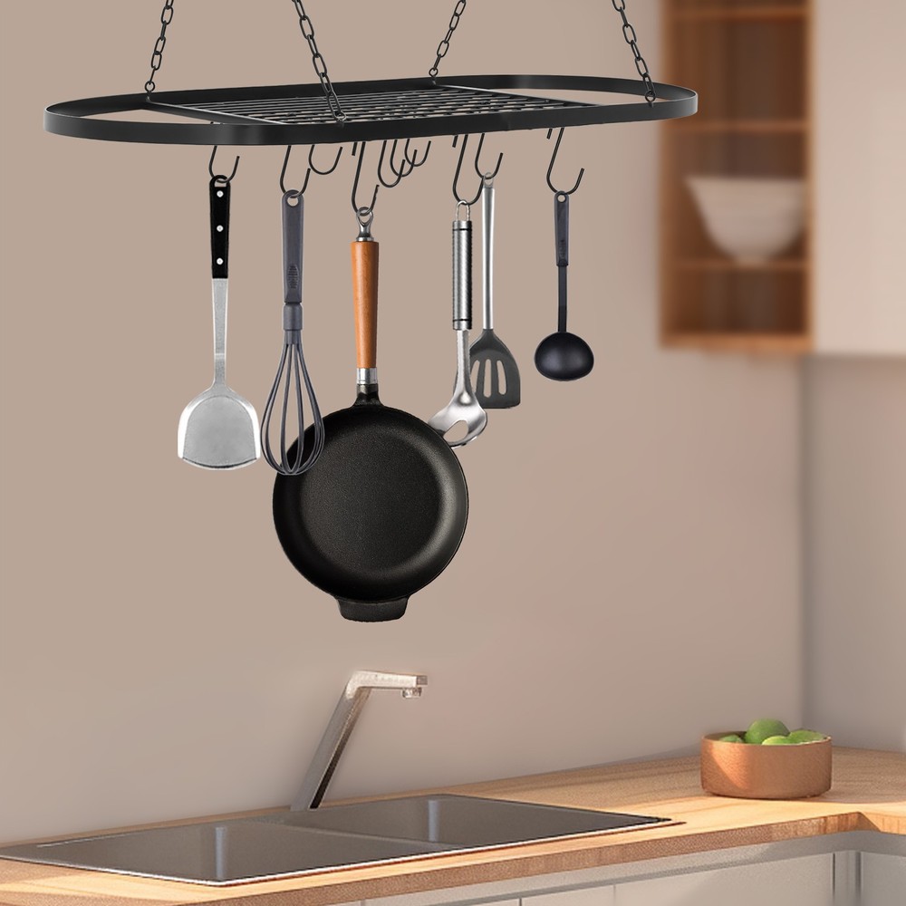 Hanging Pot Holder Pan Hanger Iron Kitchen Rack Cookware Organizer Storage Shelf