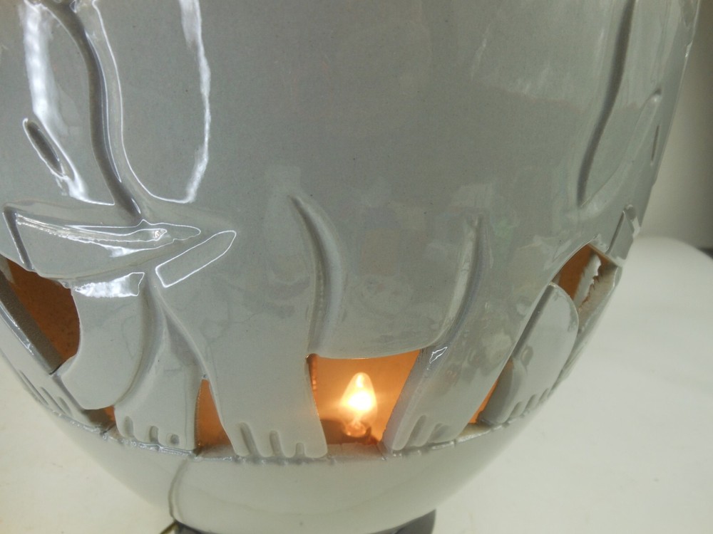 Vintage Large Elephant Grey Table Lamp 2 Way Light Up Base Retro MCM