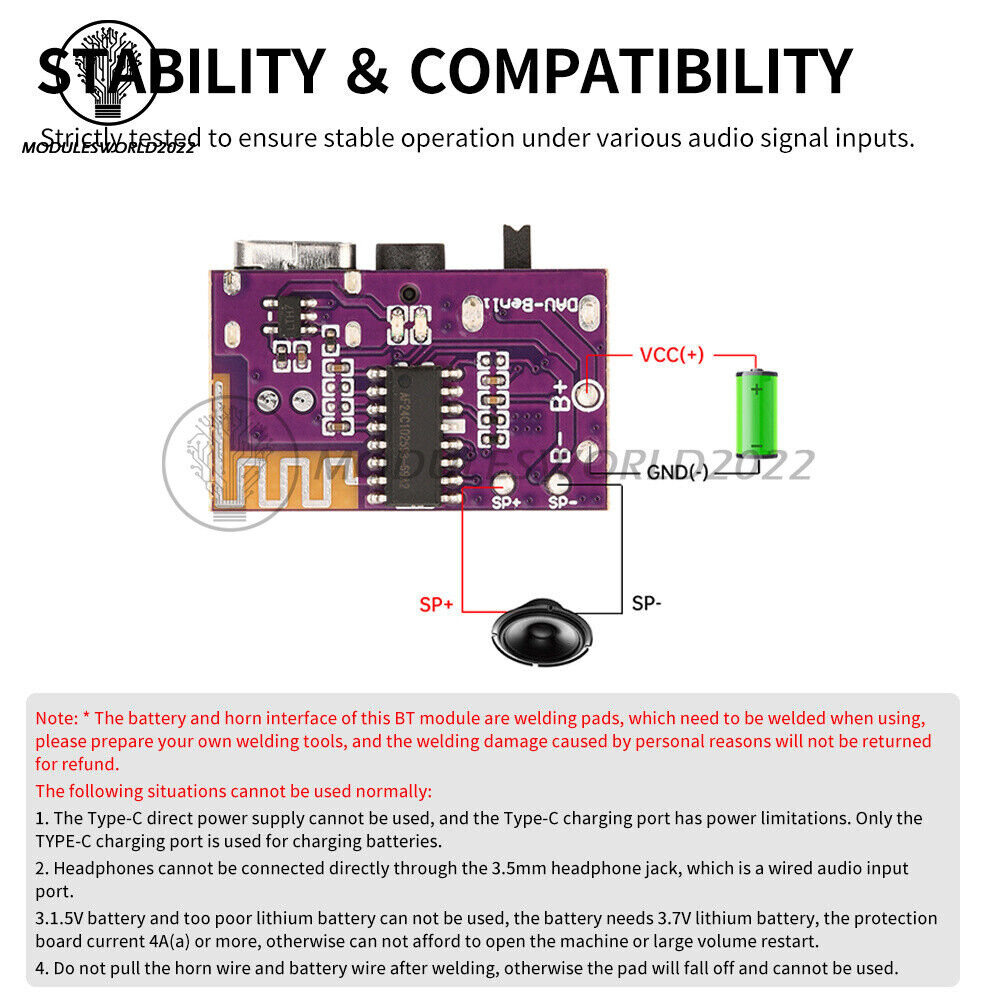 DC3.5V-5V 10W Type-C Bluetooth Mono Audio Amplifier Decoder Board TWS 3.5mm DIY