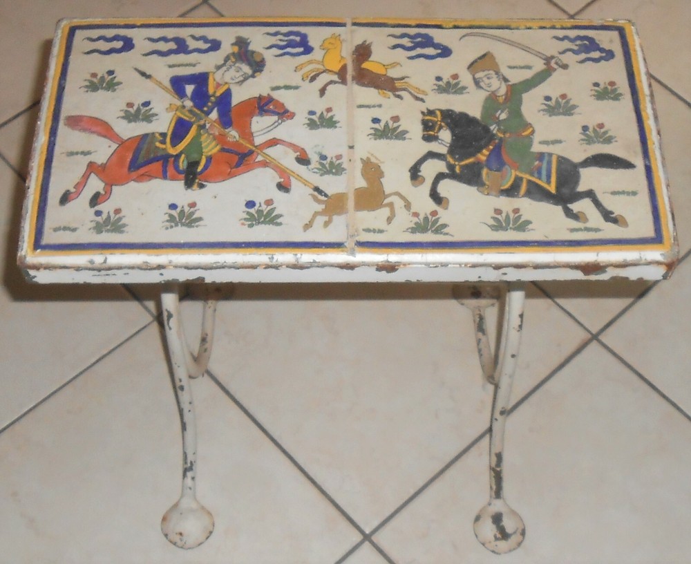 Vintage 1930's Pottery 2-Tile Wrought Iron Table