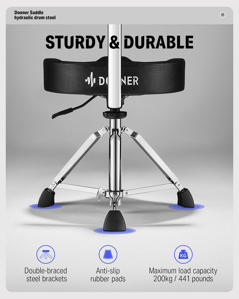 Donner Drum Throne With Backrest Motorcycle Style Stable Height Adjustable Stool