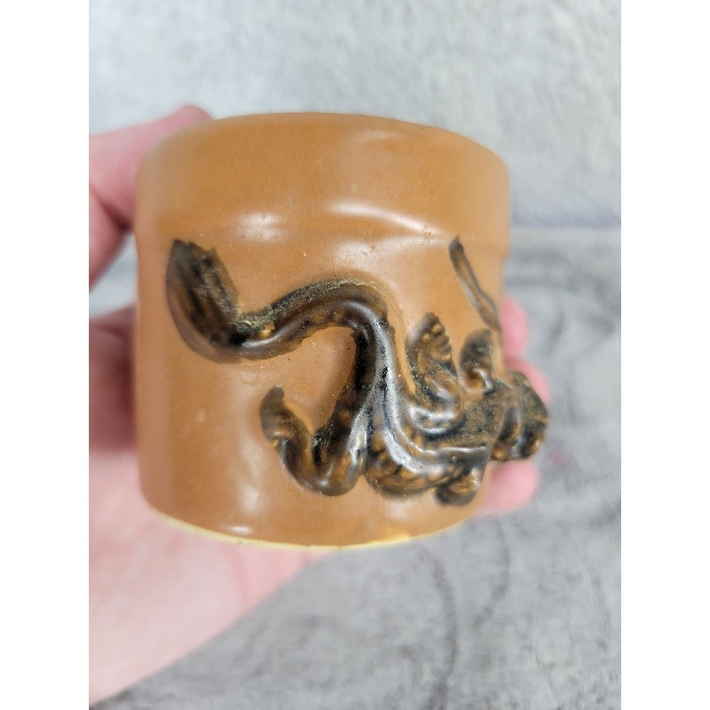 Vintage Ceramic Dragon Mini Planter Pot Small Rustic Earthware Pot Brown