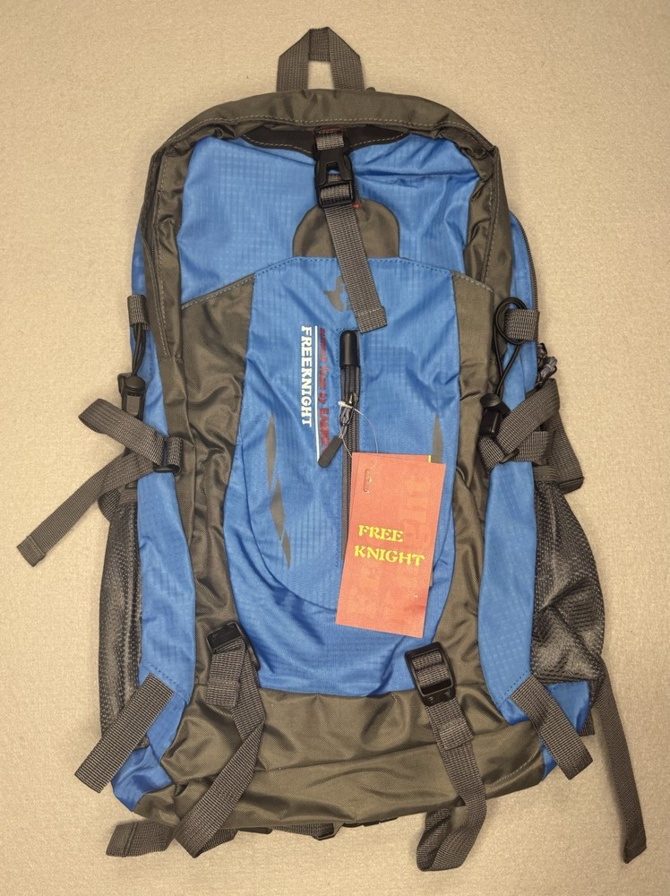 NWT Free Knight Hiking Outdoors Backpack Lightweight Nylon Blue/Grey 20”T X 11”W