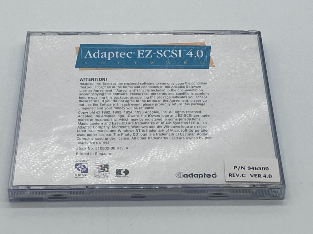 1995 Adaptec EZ-SCSI 4.0 Software For Windows 95/NT/3.1 Quick Reference Guide