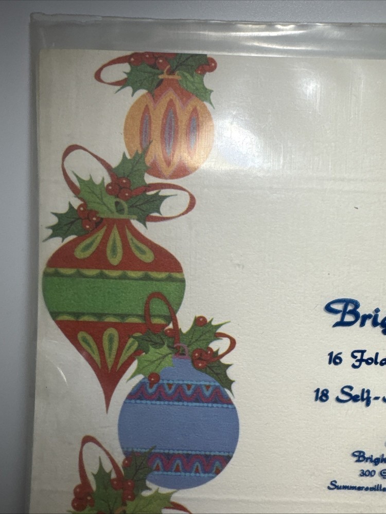 16 Vintage Brightnotes Christmas Ornaments Self-Mailing Fold-up Notes