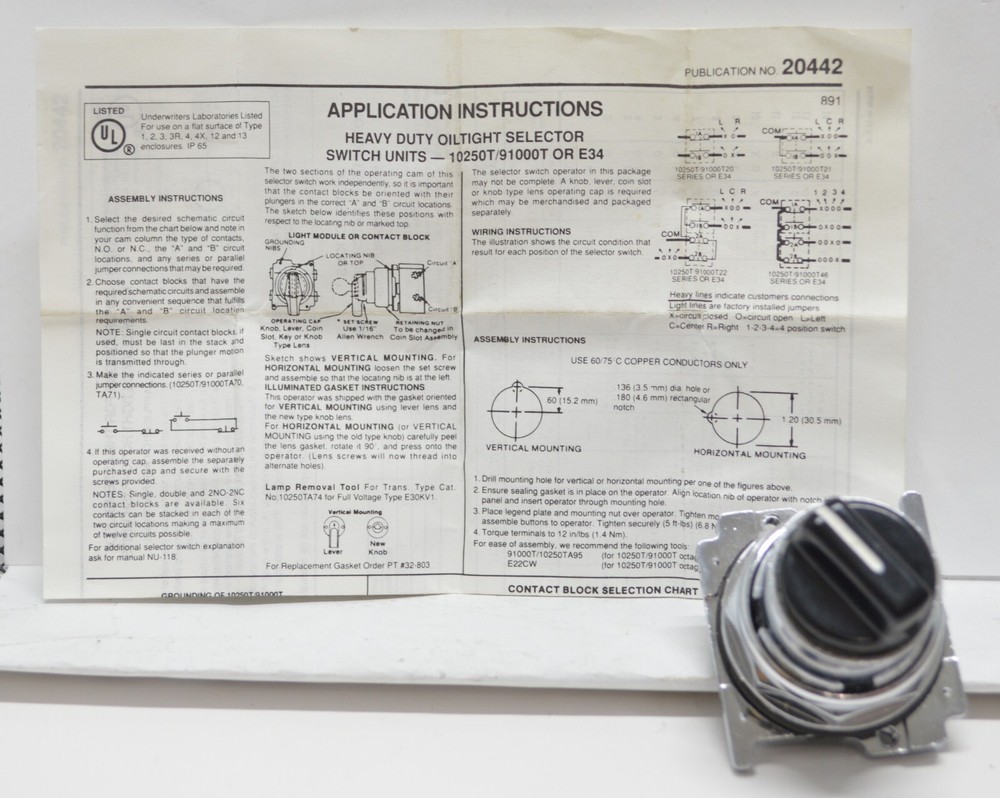 NEWCutler-Hammer 212-232 2 Position Selector Switch