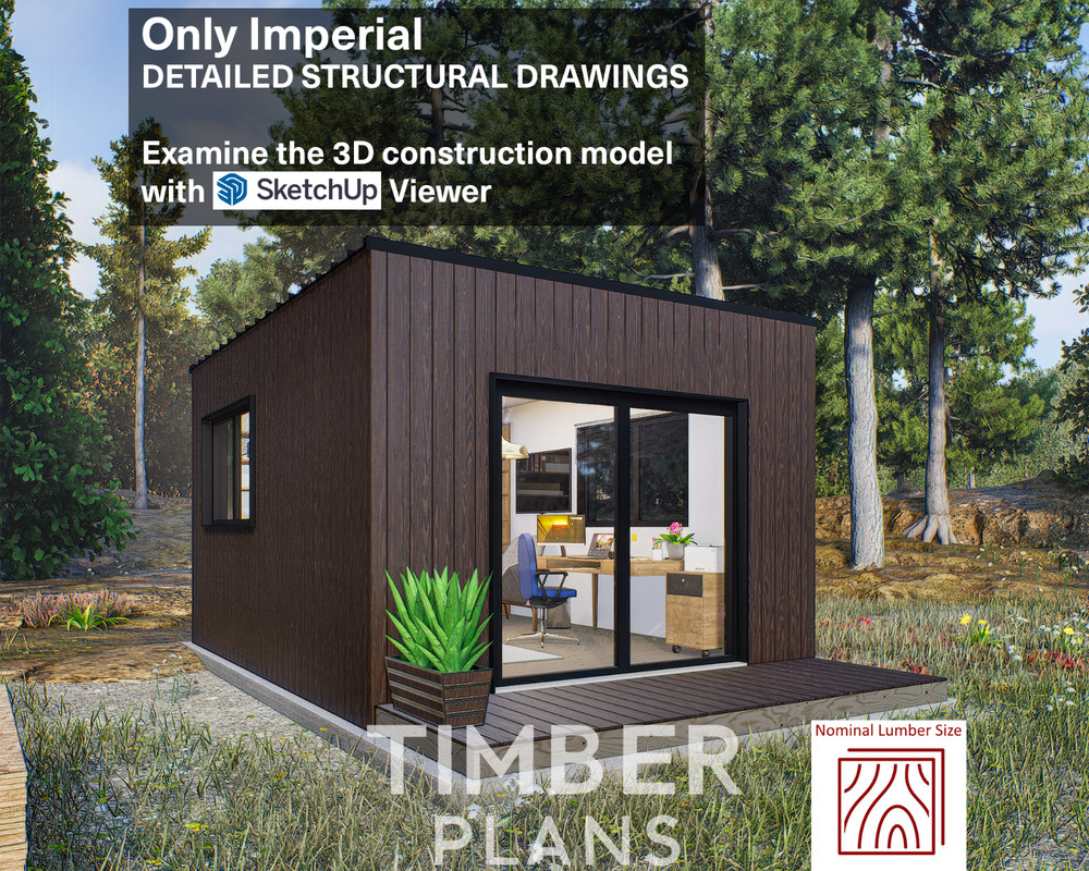 Easy to build Tiny Office plan, 12x16 Tiny Office Plan, Free Shipping Hard Copy