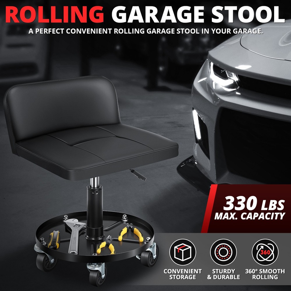 330lbs Adjustable Mechanics Rolling Seat Garage Stool Work Chair w/ Casters