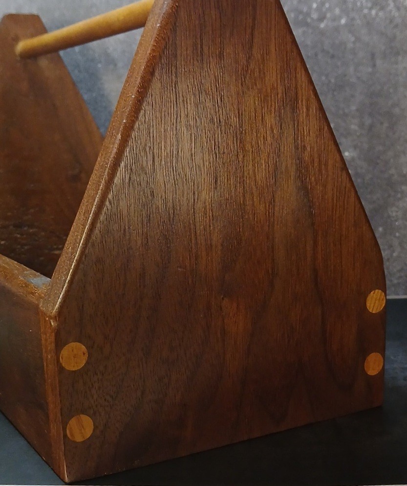 Vintage Walnut Tool Caddy/Tote With Dowel Handle • Primitive