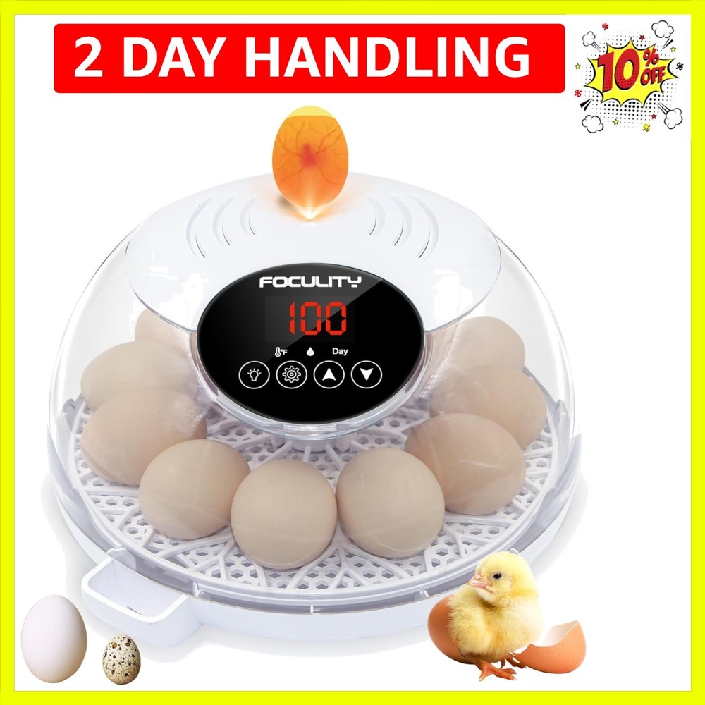 Egg Incubator for Hatching Chicks, Holds 12 Eggs, Automatic Egg Turner with T...