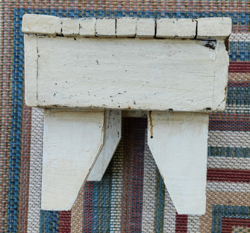Primitive Handmade Wood Stool White Chalk Paint Step/Foot Stool Riser
