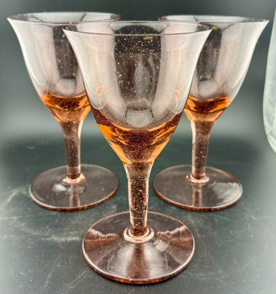 Pink Seed Glass Goblets(3)