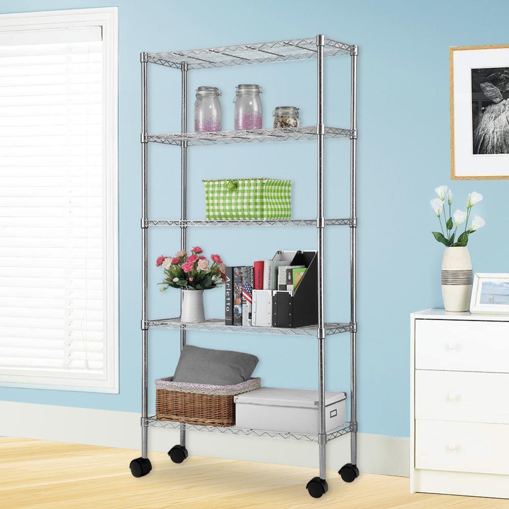 65x36x14" 5 Tier Adjustable Wire Metal Storage Shelving Shelf Unit Rack Rolling