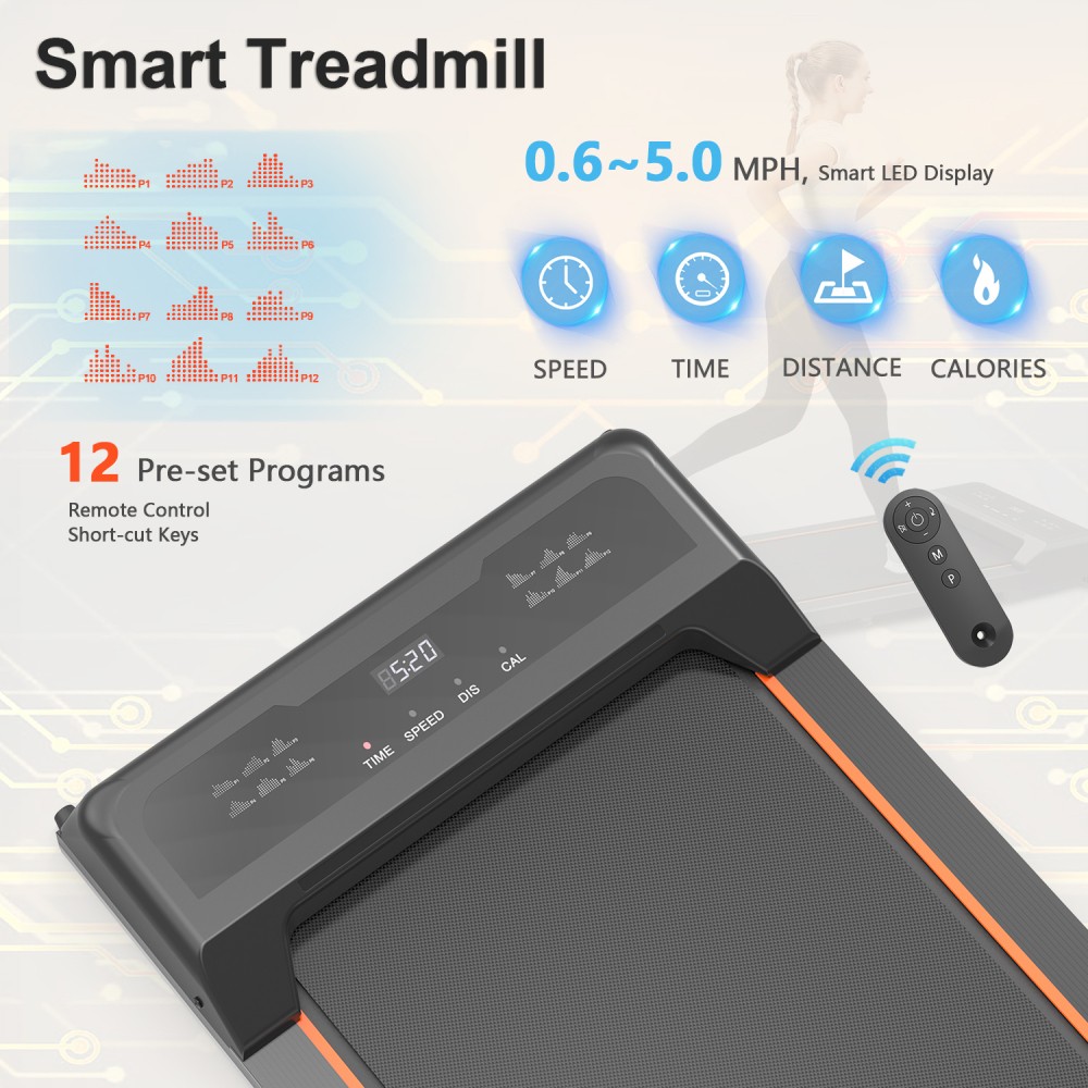 Under Desk Walking Pad 2.5HP 265LBS LED Display Remote Control Treadmill