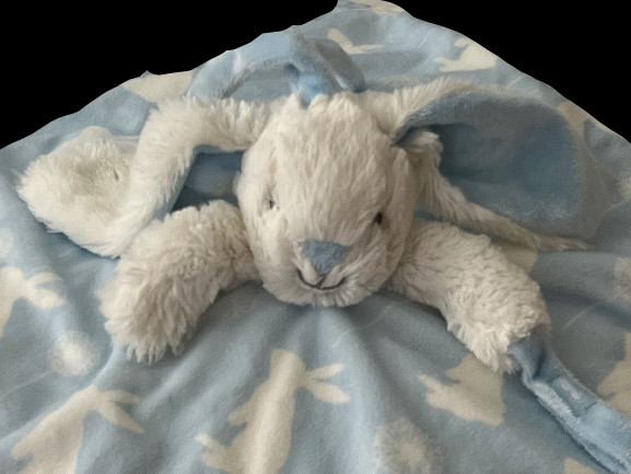 Blankets & Beyond Blue White Bunny Lovey Pacifier Security Blanket
