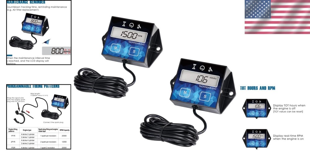 Digital Engine Timer & Tachometer Set - Reliable Maintenance Tool for Owners