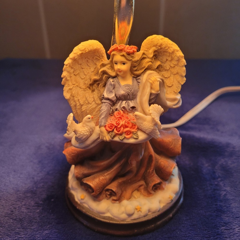Vintage Angel With Dove Figurine Lamp