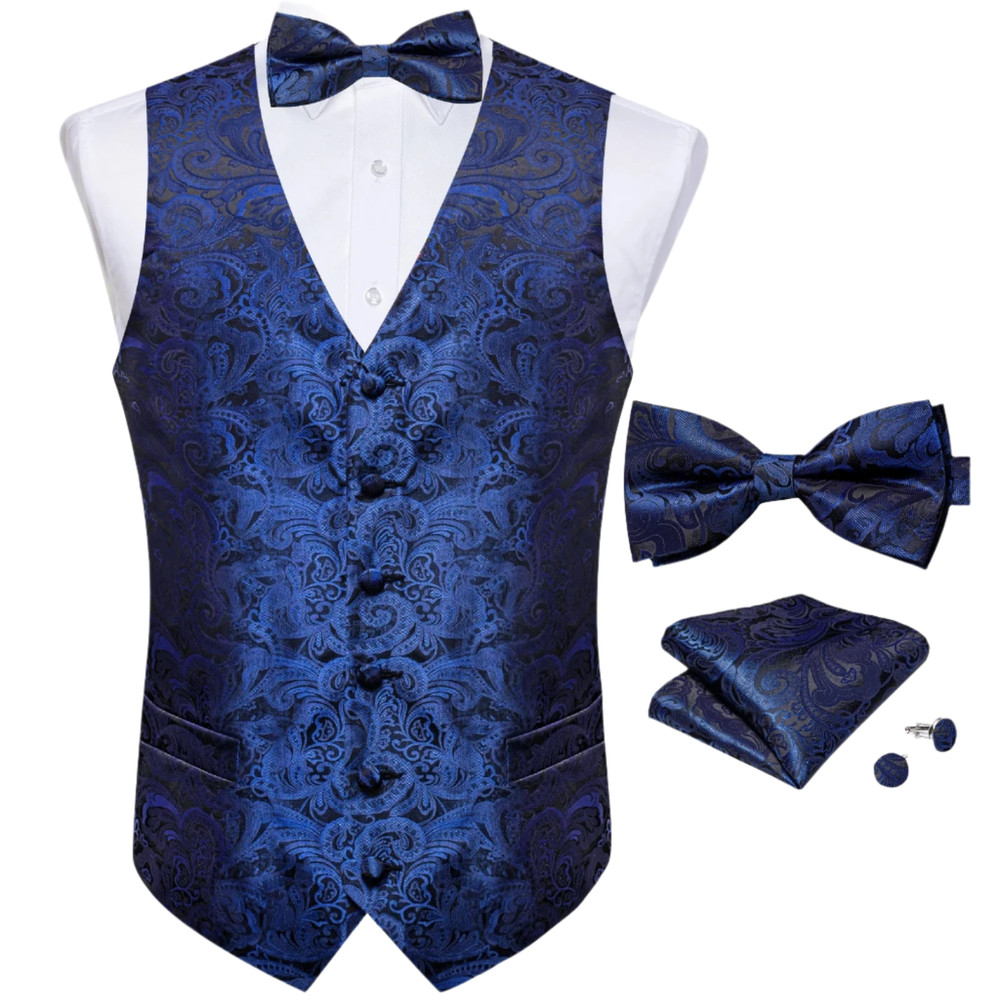 Men's Blue Paisley Vest Set