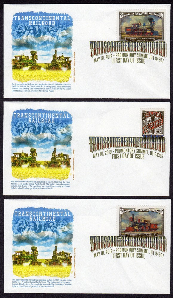 2019 Transcontinental RR 150th (5378-5380) THREE AFDCS #17 DCP FDCs MU830