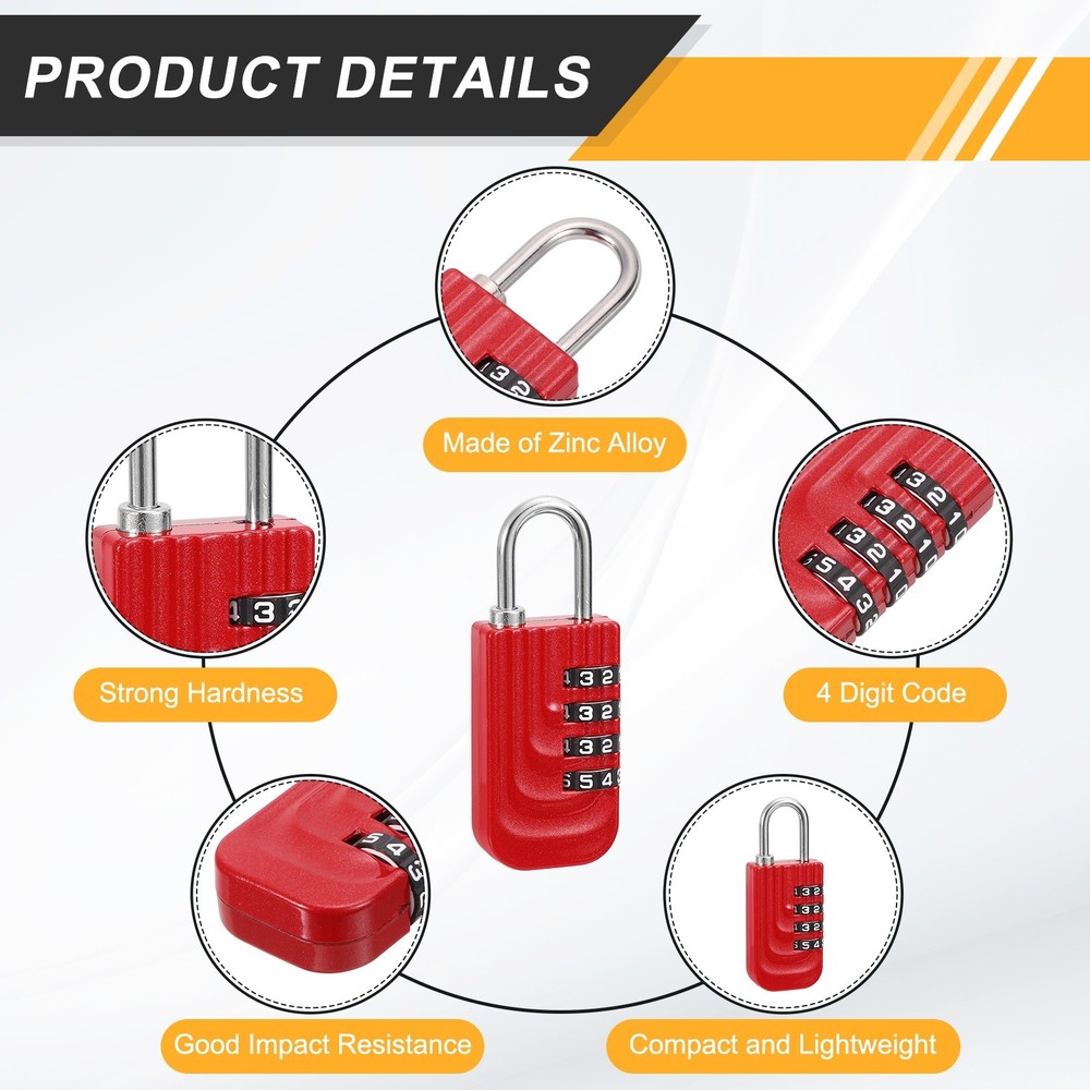 Resettable 4 Digit Combination Lock Code Padlock, Red (73 x 28mm)