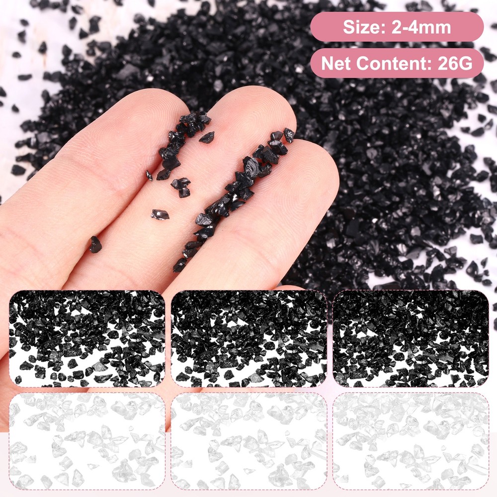 26g 2-4mm Crushed Metallic Irregular Glass Chips, Black/White