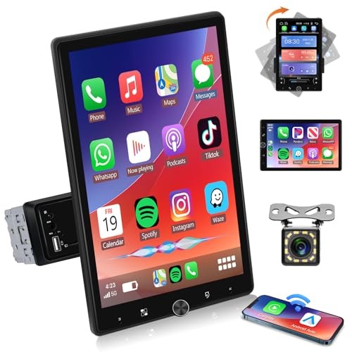 10.4" Single Din Touchscreen Car Stereo with Wireless Carplay& Android Auto,