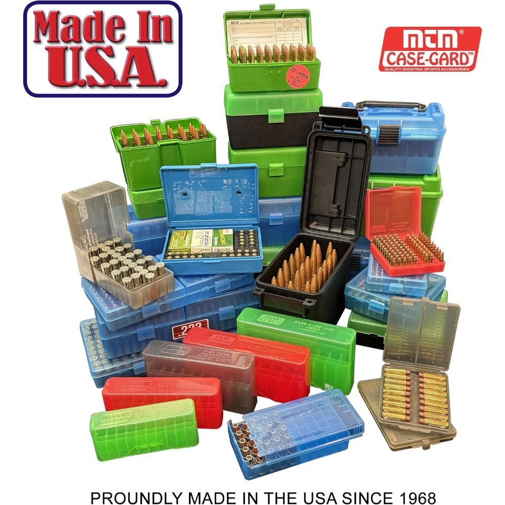 Medium Handgun Ammo Storage Box Holds 50 Rounds Clear Red Plastic Case