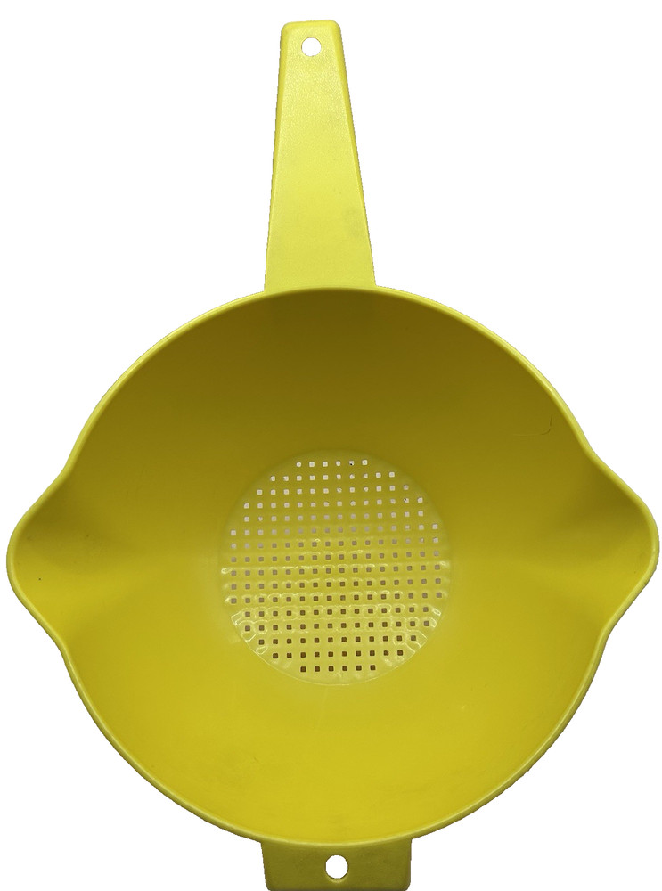 Vintage Tupperware Colander Strainer with Handle Yellow Quart Double Pour