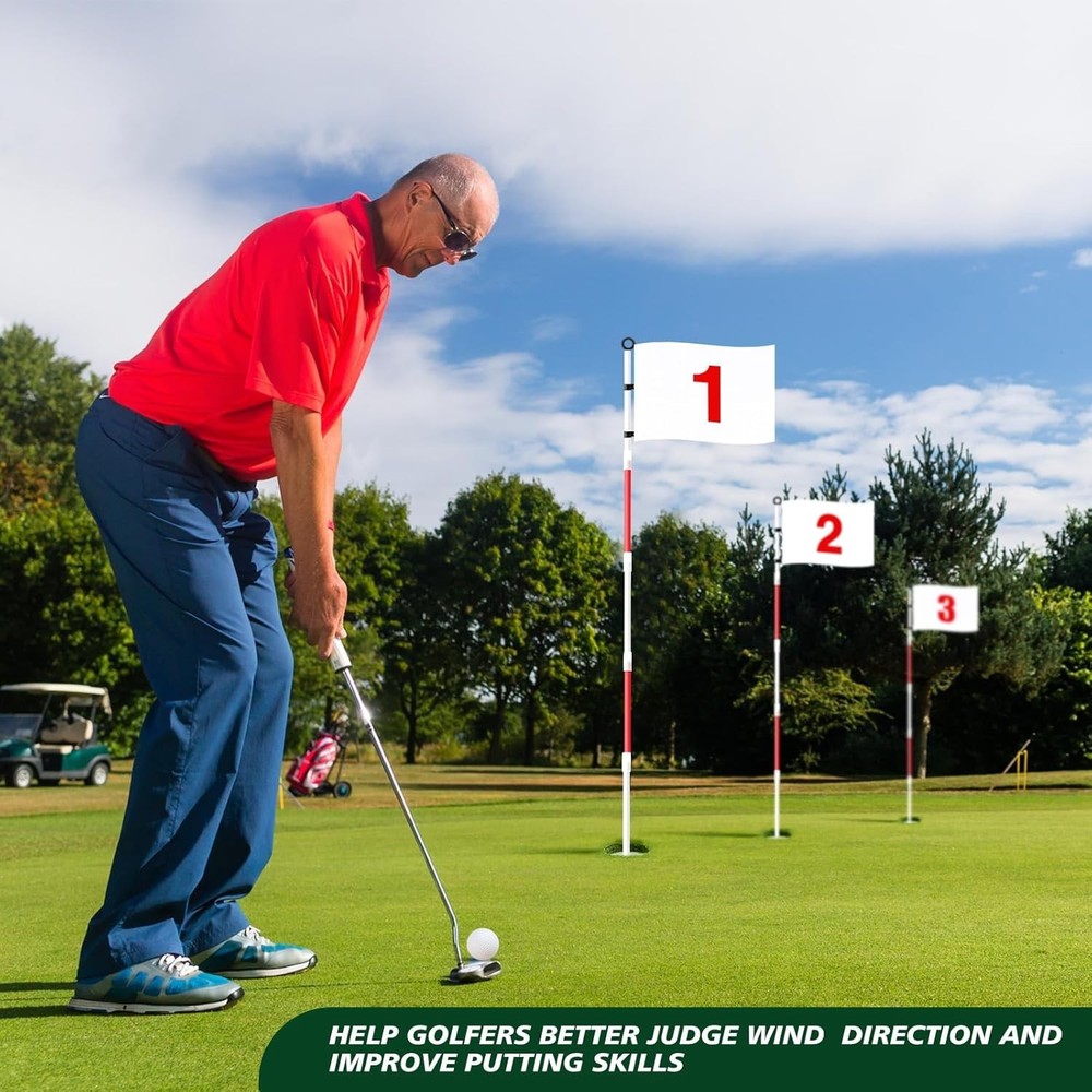 3 Pack Golf Flag Stick 6ft Putting Flag Golf Hole Cup Pole Pin Numbered Flags...