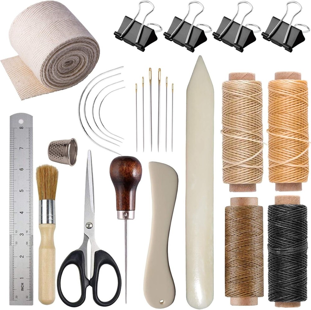 Bookbinding Kit Supplies Set with Bone Folders Needles Thread Glue Ruler