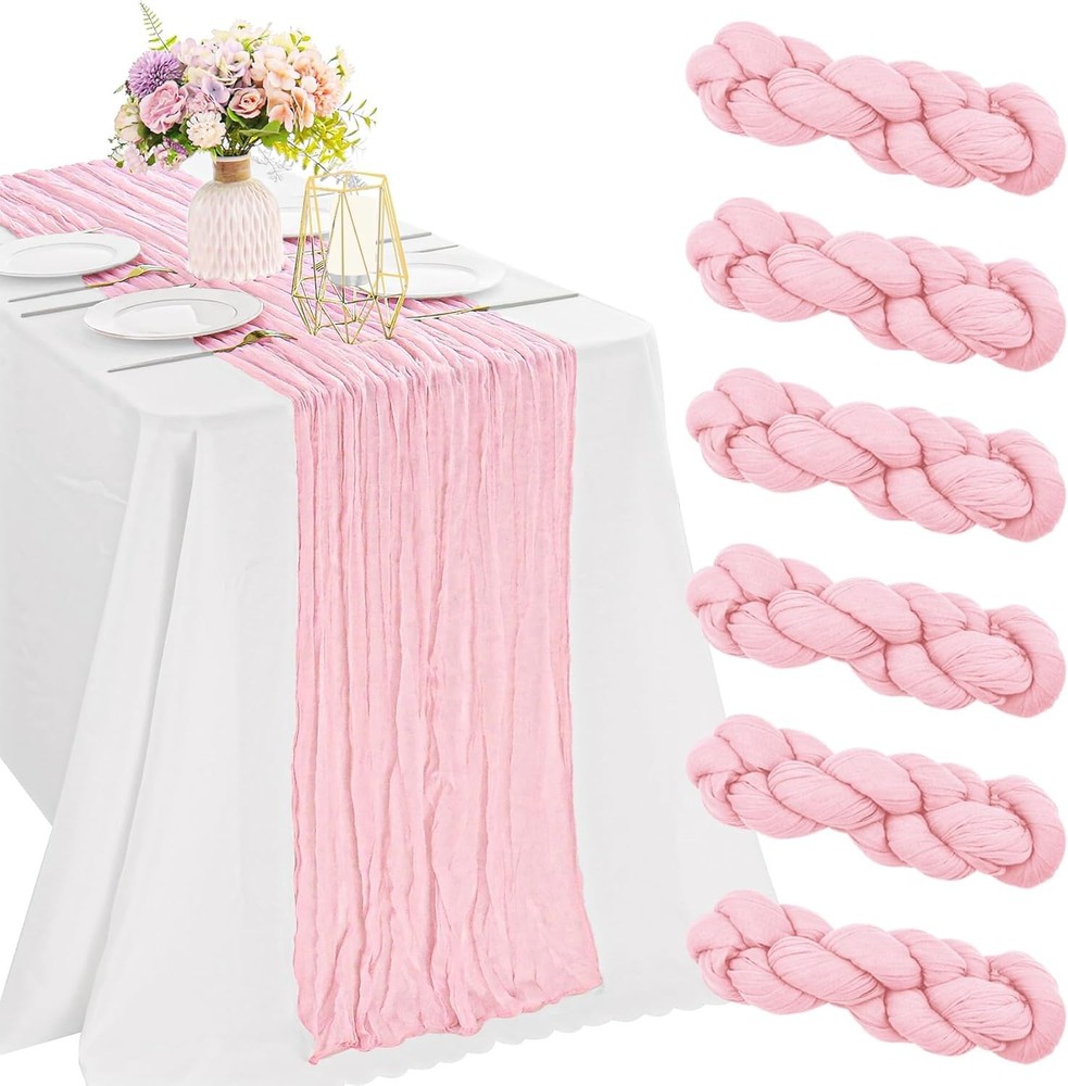 6 Pieces Pink Easter Spring 10FT Cheesecloth Table Runner Boho Gauze Fabric T...