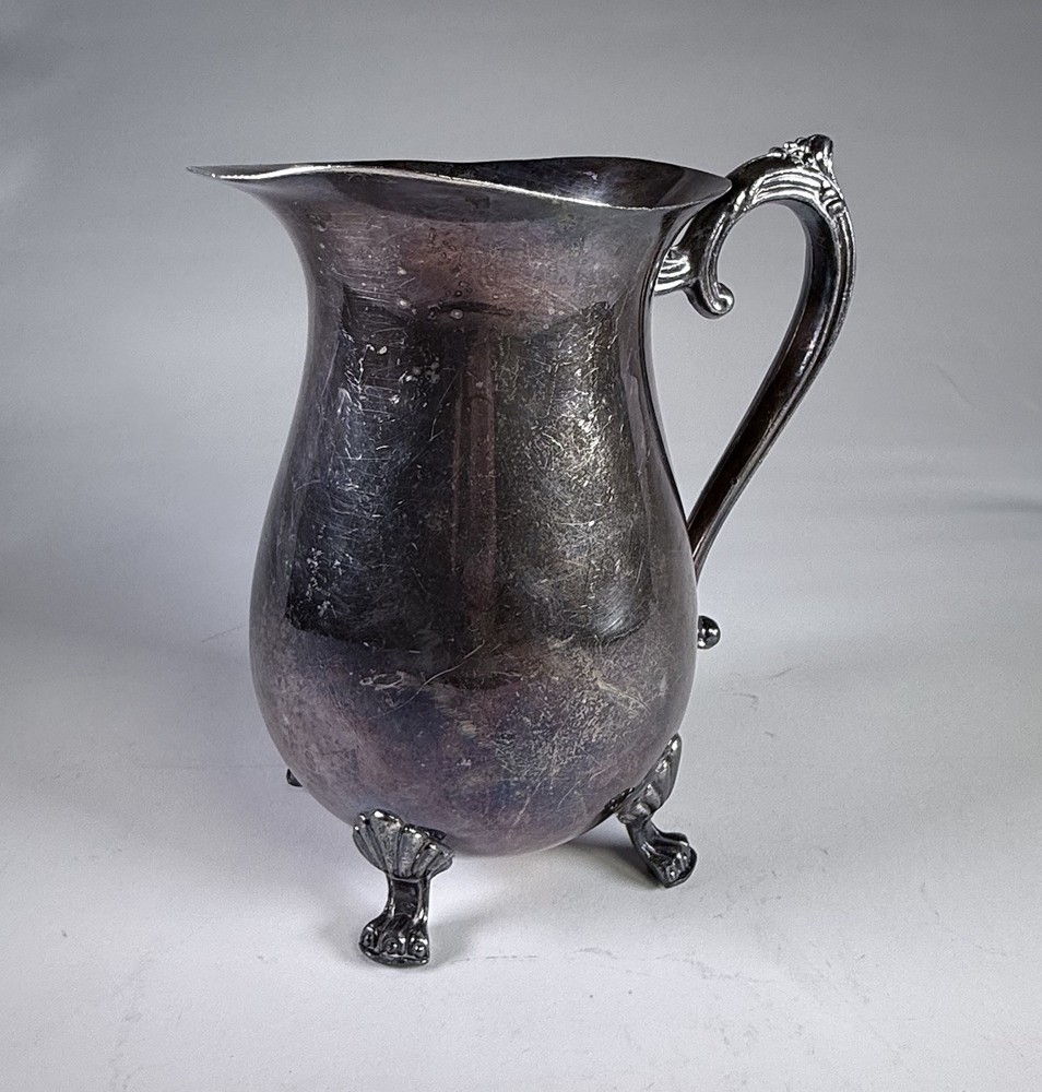Vintage Leonard Silverplate Water Pitcher Paw Feet Scroll Handle