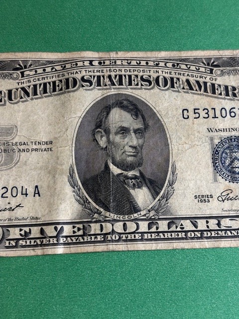 1953 $5 bill (Blue Seal) - Circulated