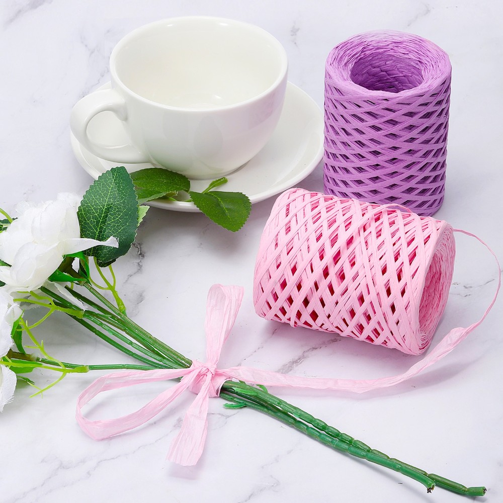 Raffia Ribbon 100 Yard, 4 Roll Natural Packing Paper Twine Strings Multicolored