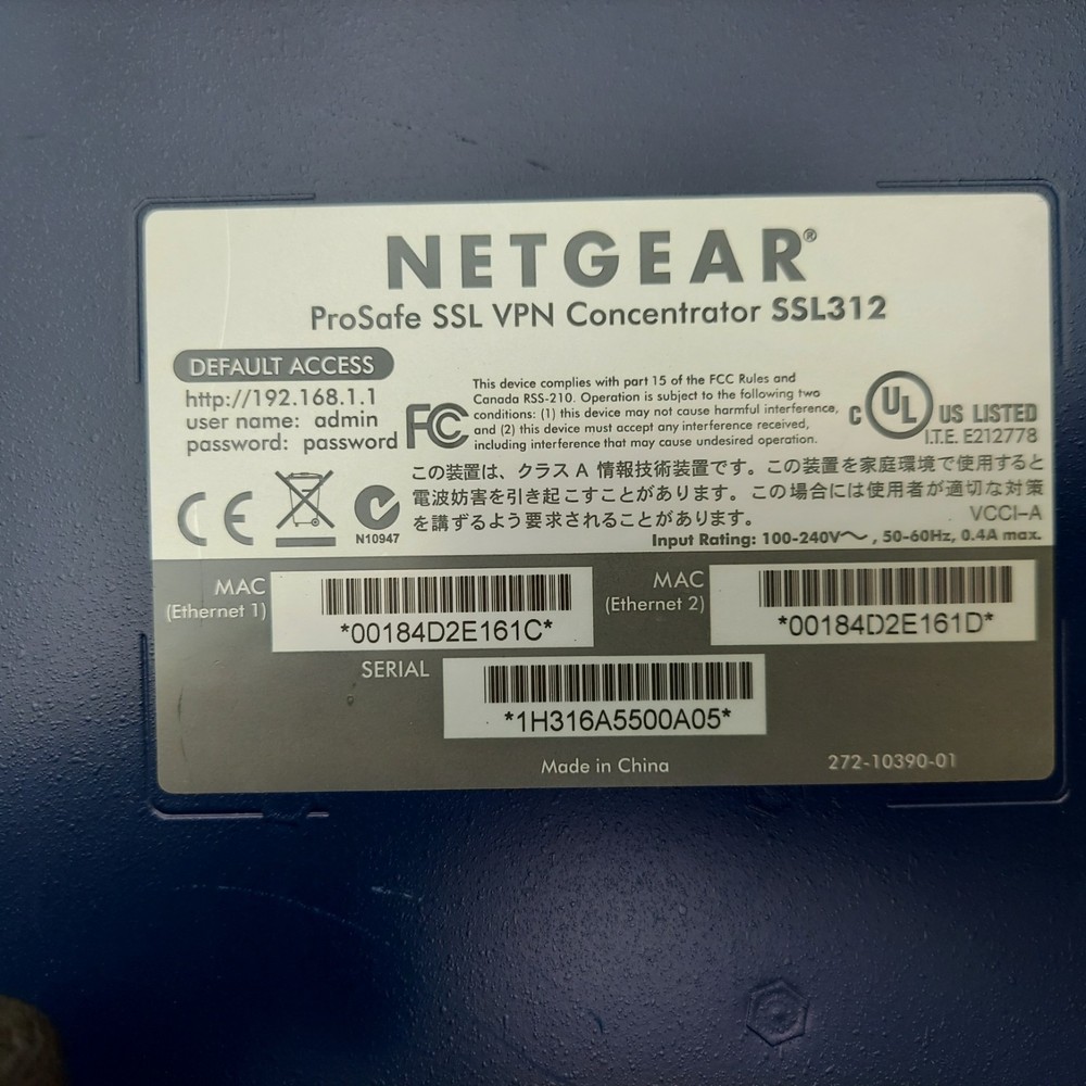 NETGEAR SSL312 PROSAFE SSL VPN CONCENTRATOR