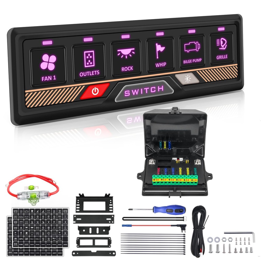 RGB 6 Gang Switch Panel 60A with APP Universal Circuit Control Relay System M...