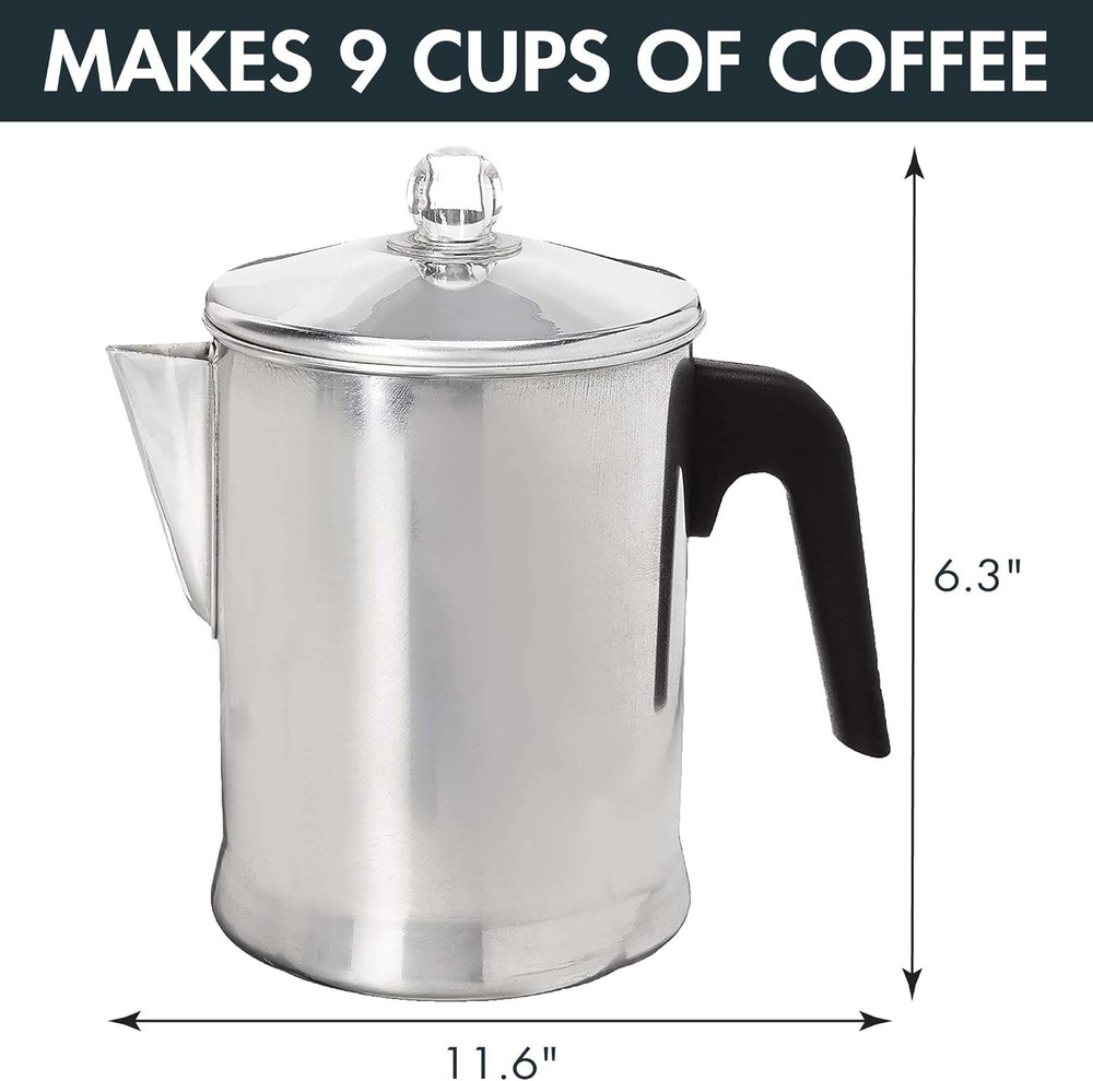 Primula 9-Cup Aluminum Stovetop Percolator Coffee Maker, Durable, Silver
