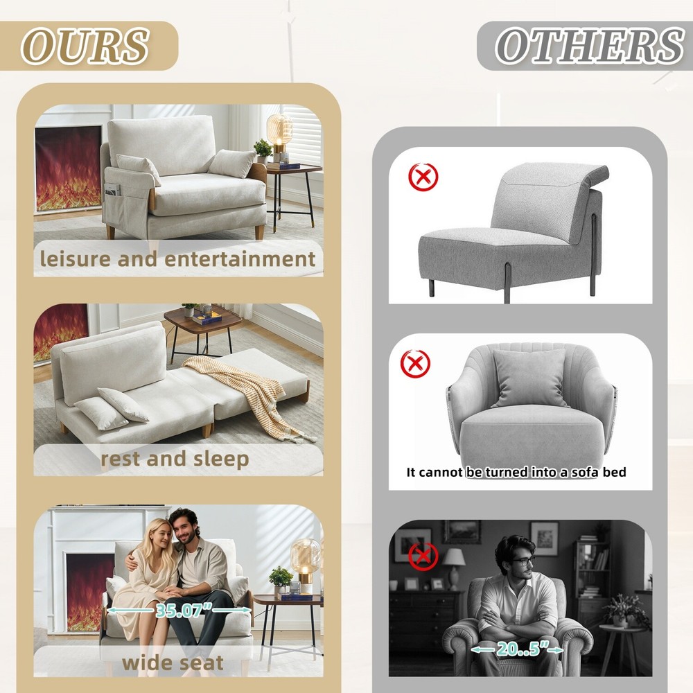 Convertible Sleeper Sofa Bed Multi-Functional Folding Recliner Chairs w/ Pillows