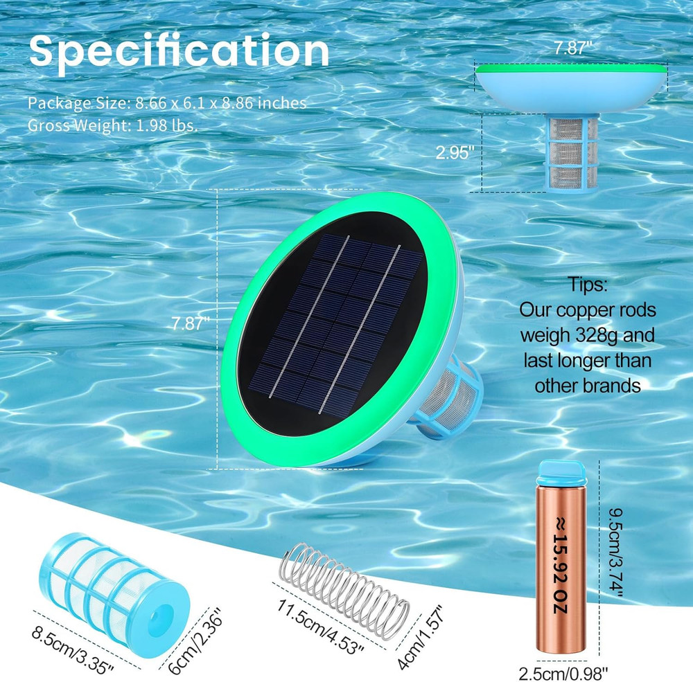Pool Ionizer Solar Powered Self-Luminous,Copper Ionization,Floating Automatic Wa