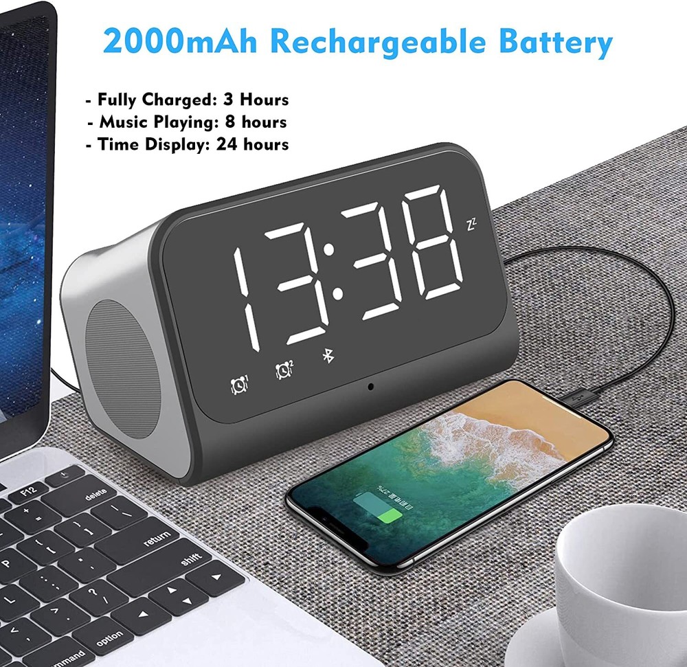 Yariaii Mirror Front Digital Alarm Clock with Bluetooth Speaker