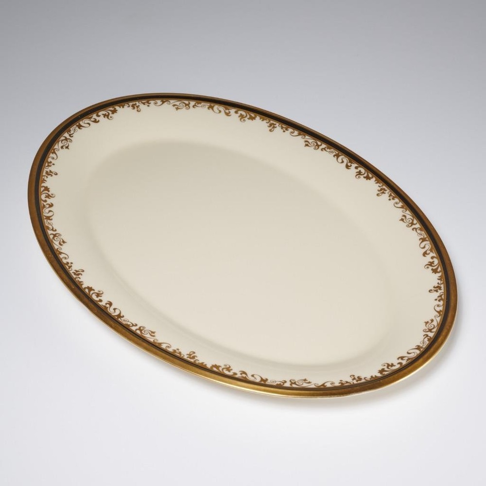 Lenox Eclipse Gold Gilt Black Medium Oval Serving Platter 16.5"
