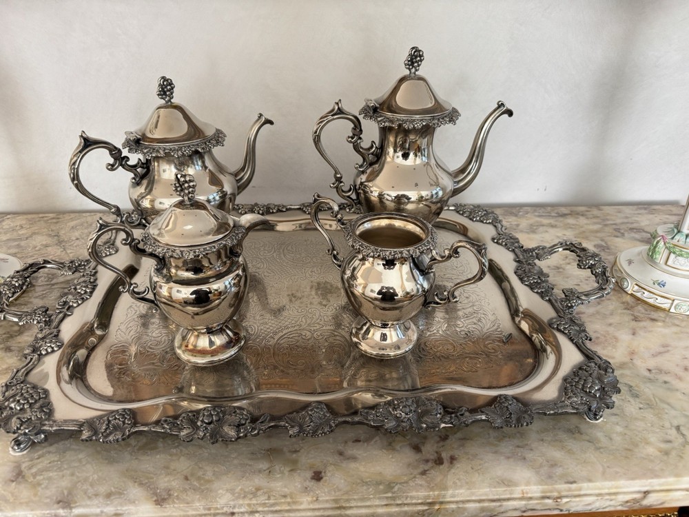 Birmingham 5 piece Tea set Silver on copper