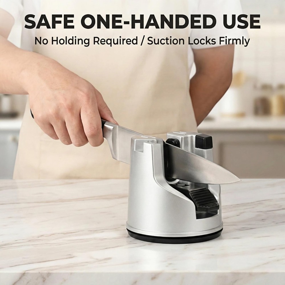 Knife Sharpener for Kitchen Knives, 3Stage Suction Cup Sharpening Tool for St...