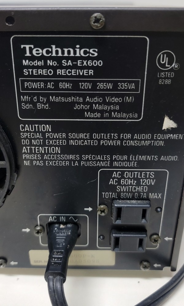 Technics SA-EX600 AV Control Stereo Receiver - 120W Class H+ - Phono - TESTED