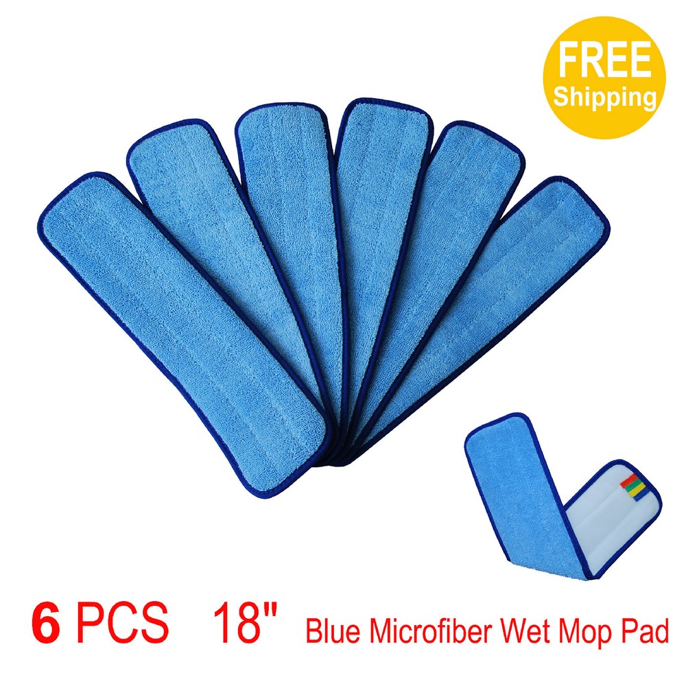 6 Blue Microfiber Wet Mop Pads Refill Fits Starfiber, Bona, Libman, Scoth-Brite